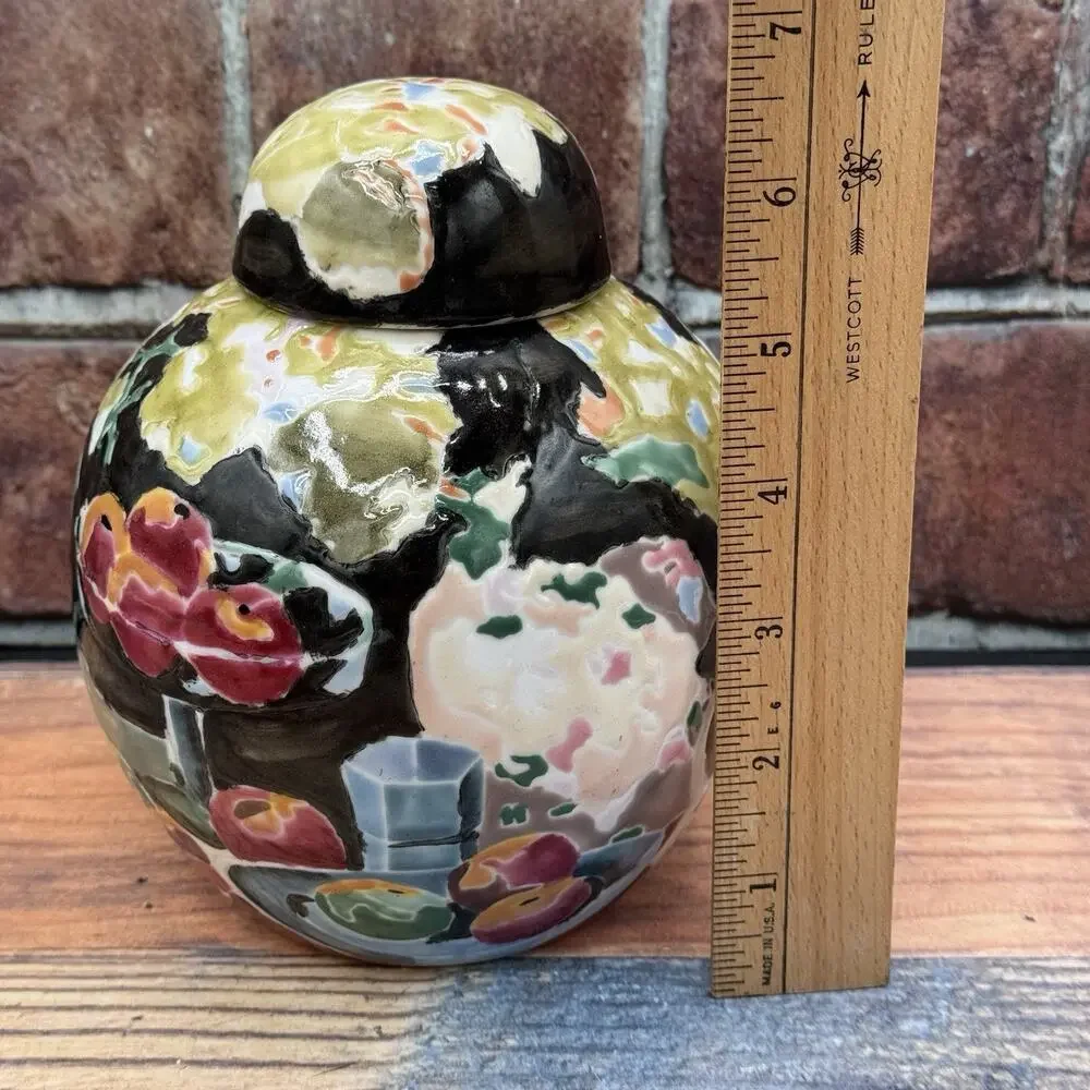 Vtg China Trader Porcelain Ginger Jar W/Lid Majolica Style Fruit Nightingale's‎